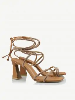 SANDALIA NICOLLI INTENSE CARAMELO/ STRASS DOURADO