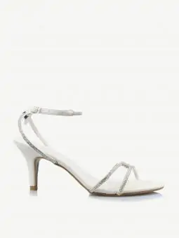 SANDALIA SALTO FINO MÉDIO STRASS OFF WHITE - Código 340