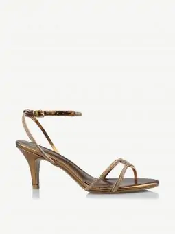 SANDALIA SALTO FINO MÉDIO STRASS BRONZE - Código 342