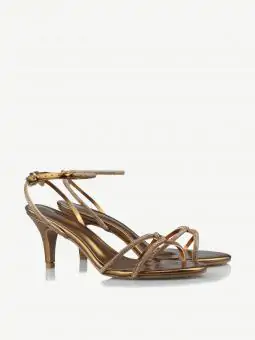 SANDALIA SALTO FINO MÉDIO STRASS BRONZE