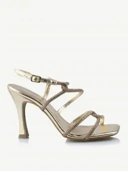 SANDALIA HERA CHROMA  CHAMPAGNE/ STRASS OURO - Código 428